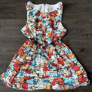Artistic sexy minidress/top with unique architectural multicolor pattern size L